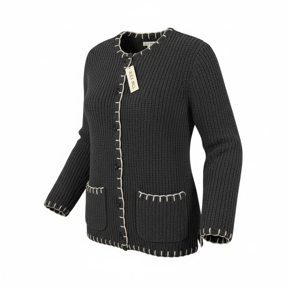 NWT Alex Mill Marylebone Sweater Jacket Charcoal Gray Wool Blanket Stitch‎ Small